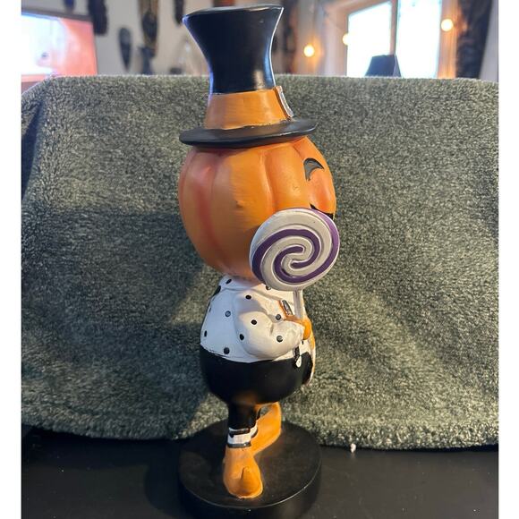 New Halloween Pumpkin Head Holding Lollipop Figurine Cynthia Rowley - Picture 4 of 9